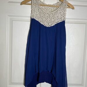 NAIF Navy and Cream Lace Detail Top